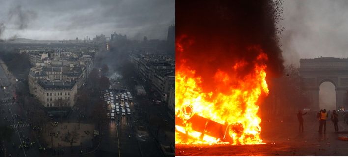Κίτρινα γιλέκα: Πεδίο μάχης το Παρίσι -Φωτιά σε κτίριο κοντά στα Ηλύσια Πεδία, κλείνουν πολυκαταστήματα