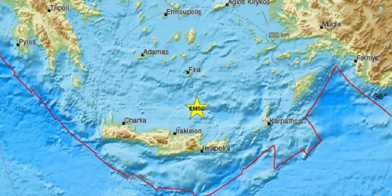 Δυνατός σεισμός 4,8 Ρίχτερ μεταξύ Κρήτης και Σαντορίνης