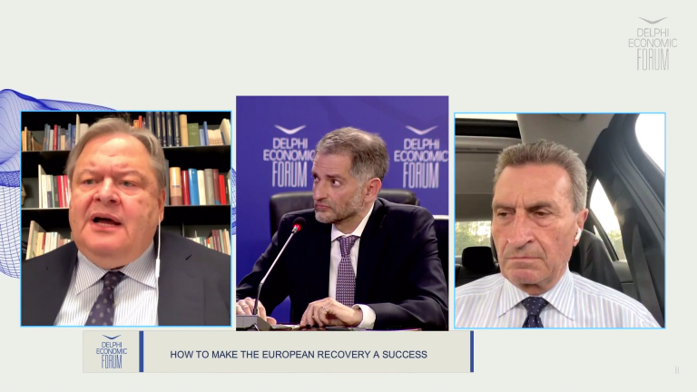 Συζήτηση Günther Oettinger και Ευάγγελου Βενιζέλου για την επιτυχή ανάκαμψη της Ευρώπης στο πλαίσιο του 6ου Οικονομικού Φόρουμ των Δελφών