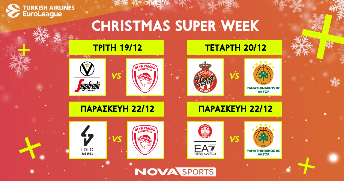 Αυτή η σεζόν δεν χάνεται στην EuroLeague με «διαβολοβδομάδα»…Νο4 και τις «μάχες» Ολυμπιακού & Παναθηναϊκού, EuroCup με Άρη και The Skweek show by Tony Parker στο Novasports!